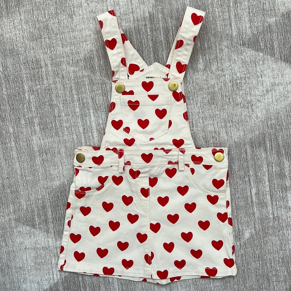 Girls' Cotton Pinafore Hearts Dress  age: 4-5